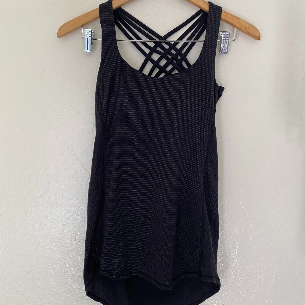 Lululemon Wild TankTop Heathered Striped Open Draped Back w/ Strappy Bra